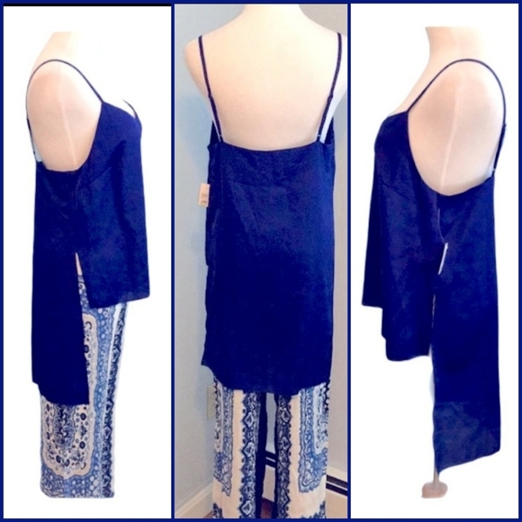 Kensie Hi-Low Silky Cami Top V-Neck Spaghetti Strap Sapphire Blue Tank M - Picture 4 of 7